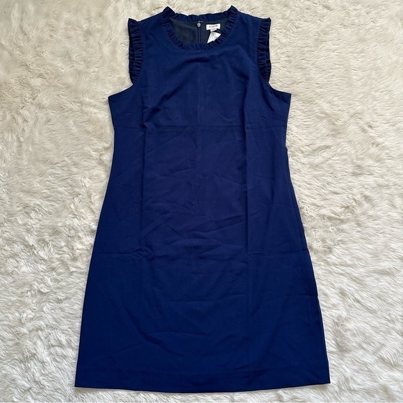 J. Crew Factory Dress Ruffleneck Suit Above Knee Antique Navy Blue 10 NWT New - Picture 3 of 12